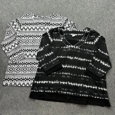 Allison Daley Lot Of 2 3/4 Sleeve Pullover Tops Women's Size 1X Black White - Image 1 of 4