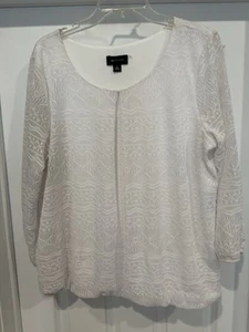 AB Studio White Lace Blouse size XL Elastic Bottom - Picture 1 of 1