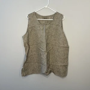 NEW FLAX Shirt Womens Large Gray Black Tank Top 100% Linen Lightweight Casual - Picture 1 of 9