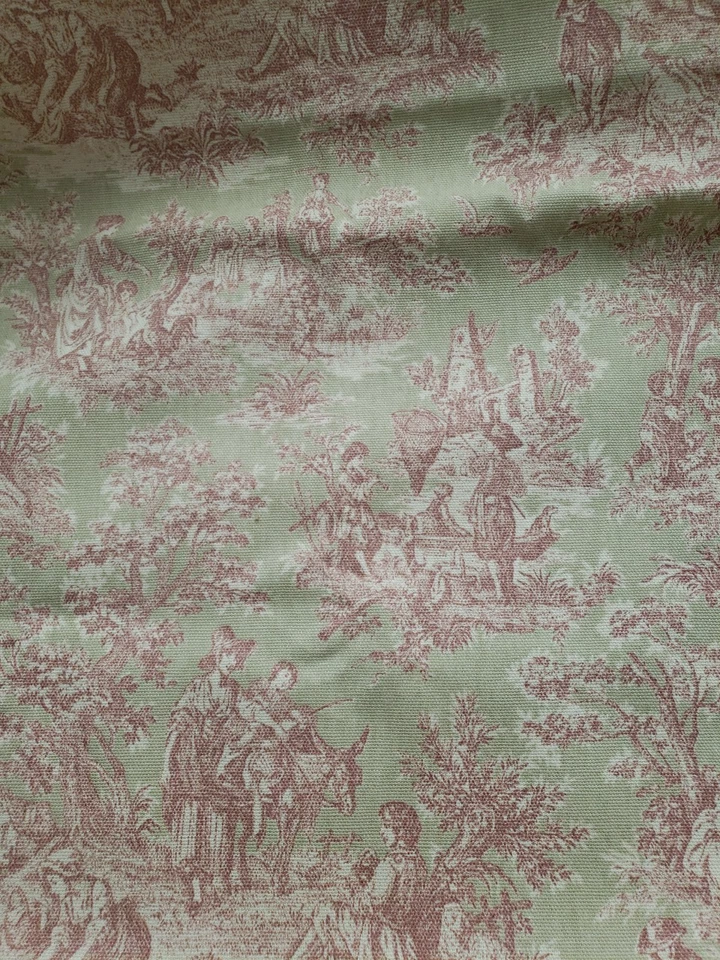 1 Yard Fabric Toile Green Pink 36 x 38" - Image 1 of 1