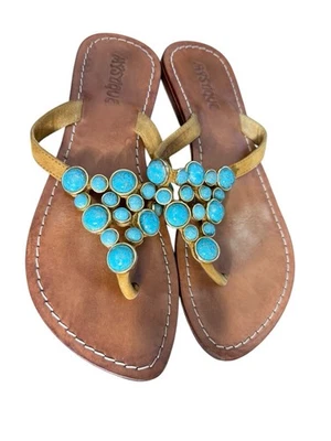 Sandalias Mystique para mujer talla 8 cuero con cuentas turquesa tanga zapatos sin cordones Foto 1 de 4