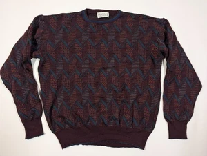 Vintage 1980's Tricots St. Raphael Crewneck Sweater Mens M Wool Zick Zag Blue Red - Bild 1 von 8