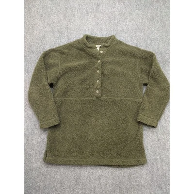 Vintage LL Bean Mens Fleece Pullover Shirt Green Button Neck Small 90s Sherpa - Image 1 of 4