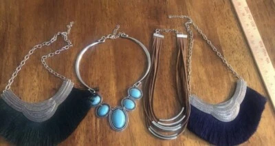 4 Necklaces, My Pharaoh Lady, Blue Stones & Natural Leather Bangle FREE SHIPPING Foto 1 de 4