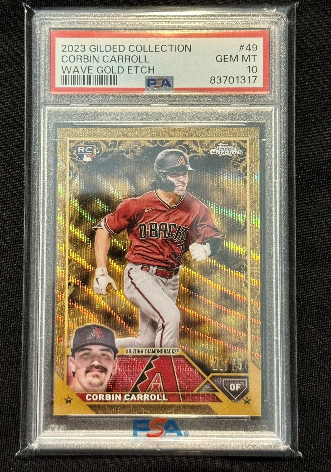 2023 Topps Gilded Collection Corbin Carroll Gold Wave Etch RC #26/75 PSA 10