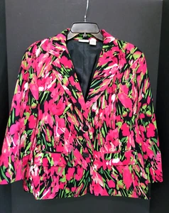 Kim Rogers Women's Size Large Pink/Black Floral Print Blazer/Jacket 3/4 Sleeve - Picture 1 of 6