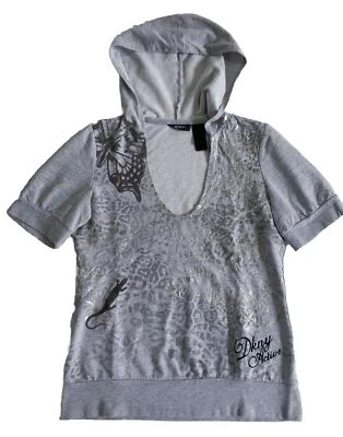 Vintage DKNY Active Animal Print Hoodie Top Sweatshirt Gray XS S Leopard lizard - Image 1 of 4