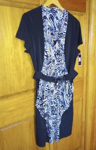 NUEVO CON ETIQUETAS Vestido Drapeado Alfani Urban Flight XL Cachemira Medallón Tejido Elástico con Cinturón - Imagen 1 de 19
