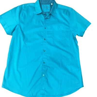 Camisa Guess Para Hombres Turquesa Manga Corta Abotonada XL Con Bolsillo en el Pecho Foto 1 de 4