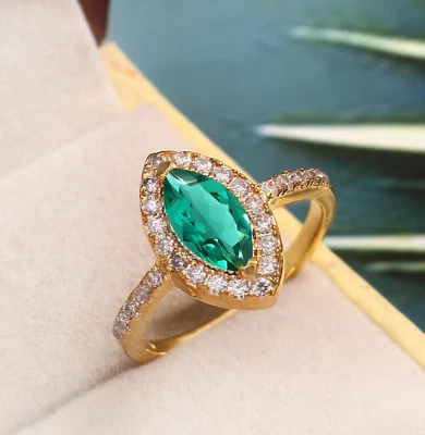 Anillo Esmeralda Colombiano Marquesa Piedras Preciosas Anillo Distintivo Anillo de Boda Verde Foto 1 de 4