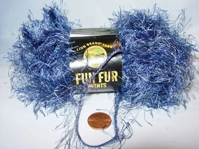 LION BRAND FUN FUR EYELASH BLUE GRAY INDIGO KNITTING CROCHET DESIGNER YARN 40G - Image 1 of 3