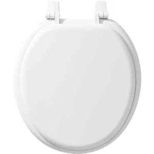 Round Enameled Wood Toilet Seat – Closed Front, White, Durable and Easy to Clean - Picture 1 of 11