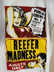 Reefer Madness T-Shirt Vintage Movie Poster White Tee Size S Public Enemy No. 1 - Picture 1 of 4