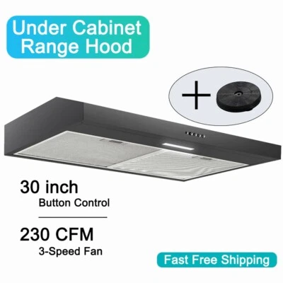 Kitchen Range Hood 30 inch Under Cabinet Cook Vent 230CFM Ducted/Ductless Black