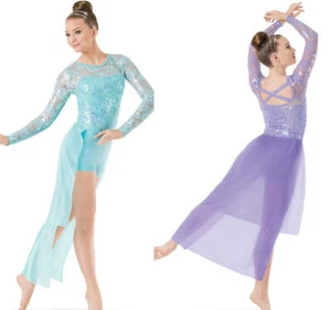 Dance Costume Weissman 9656 XXL Adult Blue Contemporary Lace Sequin Dress - Picture 1 of 4