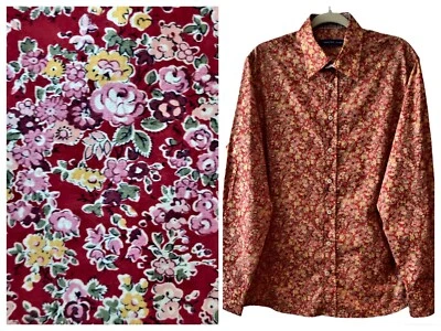 Georg Roth Mens Red Allover Floral Flip Cuffs Button Up Cotton Casual Shirt L - Image 1 of 4