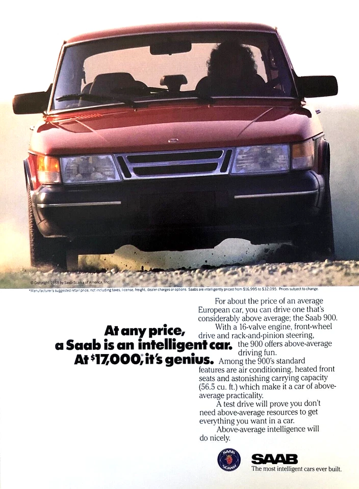 1988 SAAB 900—VINTAGE MAGAZINE ADVERTISEMENT—ORIGINAL PRINT AD - Image 1 of 1