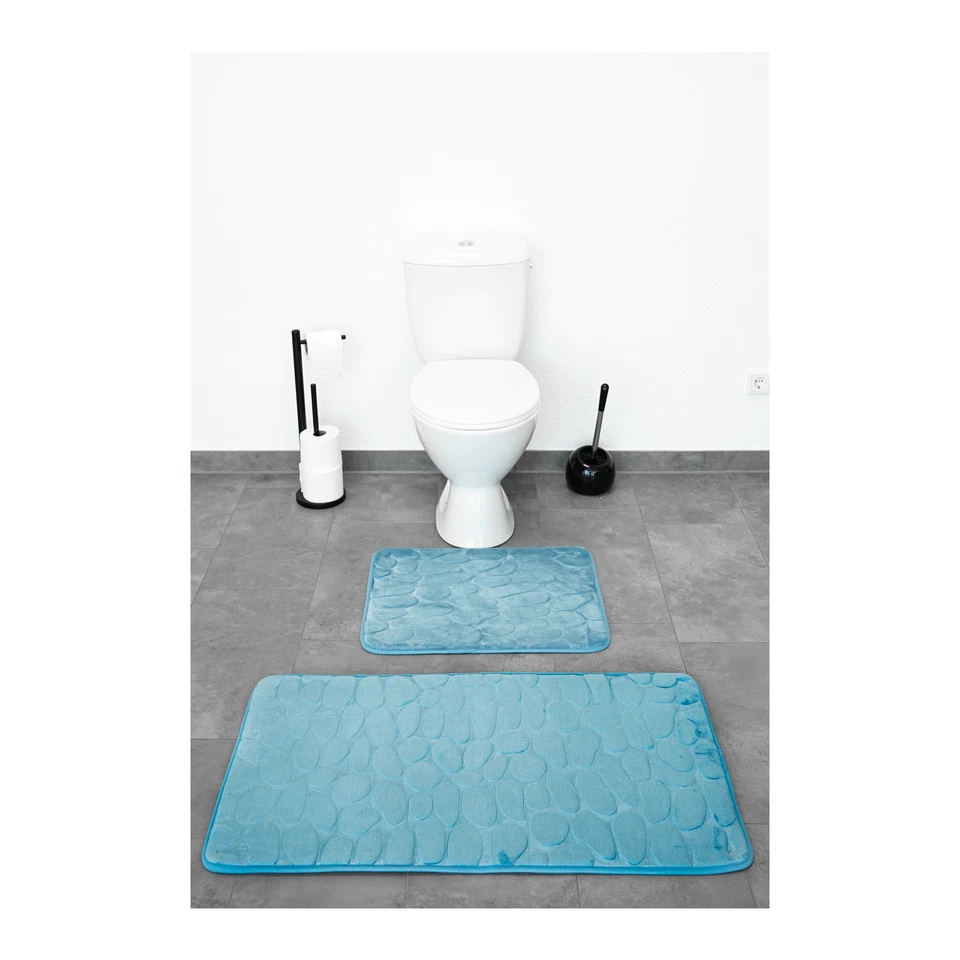 2 teiliges Bademattenset aus Polyester Rutschfest Waschbar verschiedene Farben - Bild 1 von 1