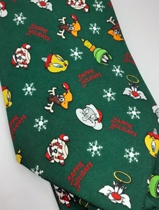 WARNER BROS STUDIO STORE HAPPIE HOLIDAYS LOONEY TUNES PRINT SILK MENS NECKTIE  - Picture 1 of 3