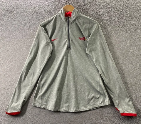 Illinois State Redbirds Nike Sweatshirt Women Large Gray Red Thumbholes Pullover Cover