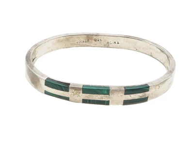 Brazalete brazalete de malaquita con incrustaciones vintage de plata de ley 925 de México BT4365 Foto 1 de 4
