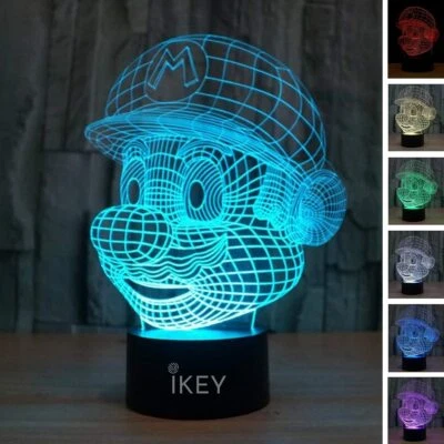 3D Mario Night Light USB Touch Switch Table Desk Optical Illusion Lamps 7 Color - Image 1 of 4