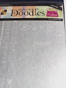 DCWV- Fashion Doodles Rub On transfers 12" t x 5" w white outlined images- New - Picture 1 of 3