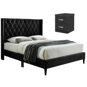 Home Square 2-Piece Set with Tufted Queen Platform Bed and 2-Drawer Nightstand - Picture 1 of 13