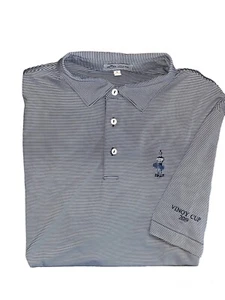 Peter Millar Summer Comfort Polo Shirt Blue White Stripe Logo 1925 Men’s Large - Picture 1 of 6