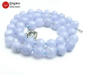 Trendy Round 9-10mm Natural Blue Lace Agate Necklace for Women 17'' Choker n6546 - Picture 1 of 6