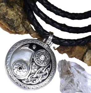 Lederkette L50 +  Rabe Anhänger 925 Silber Wikinger von Peter Stone Hugin Munin - Bild 1 von 8