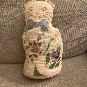 Vintage Needle Point Cross Stitch Cat Door Stop Pillow Handcrafted - Picture 1 of 9