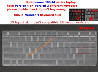 New US Keyboard Skin Cover For lenovo Tianyi 100-14 100-14IBD,IdeaPad 100-14IBD - Image 1 of 4