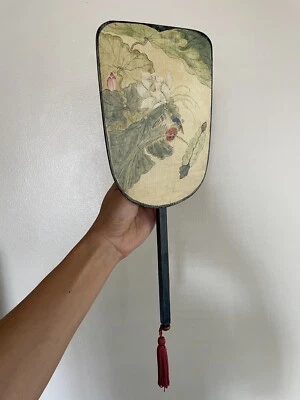 Antiguo Abanico Señal General Batalla Larga Japonés Gunbai Uchiwa Laca Arte de Aves Foto 1 de 4