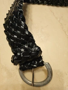 breiter schwarzer Kunst-Ledergürtel Metall-Schnalle L 95 Gürtelgeflecht - Bild 1 von 3