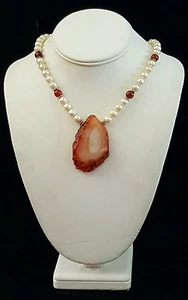 Artisan Necklace Natural Carnelian Focus Pearls 925 Silver Handcrafted USA - Picture 1 of 3