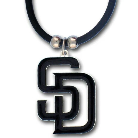 San Diego Padres Necklace Black Rubber Cord Large Metal Pendant MLB Baseball Cover