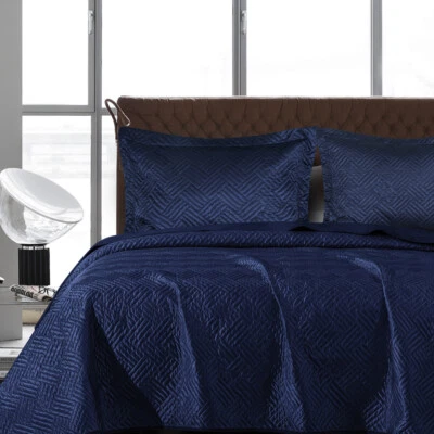 Heavy Satin Quilted Coverlet Set Premium Quaility Bedspread Twin Queen King Size - Image 1 of 4