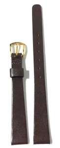 VINTAGE 11MM PLAIN BROWN GENUINE CALF LEATHER STRAP BAND GOLD TONE BUCKLE NOS - Picture 1 of 7