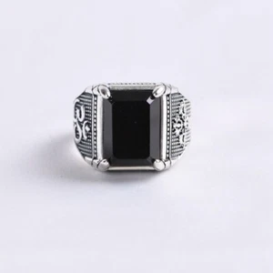 I05 Men's Ring Buddhist Vajra Om Symbol Agate Silver 925 Adjustable - Imagen 1 de 9