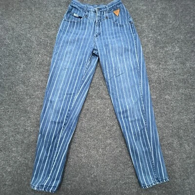 Jeans feminino ZENA vintage anos 90 Jr 9 listrado azul cintura alta cônico grunge FEITO NOS EUA - Imagem 1 de 4