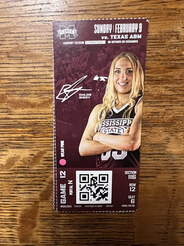 Mississippi State Bulldogs Womens Basketball Collectible Ticket Stub Chloe Bibby Cover