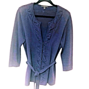 Classiques Entier lila Merinowolle Strick Gürtel Pullover Damen L V-Ausschnitt Haken Öse - Bild 1 von 9