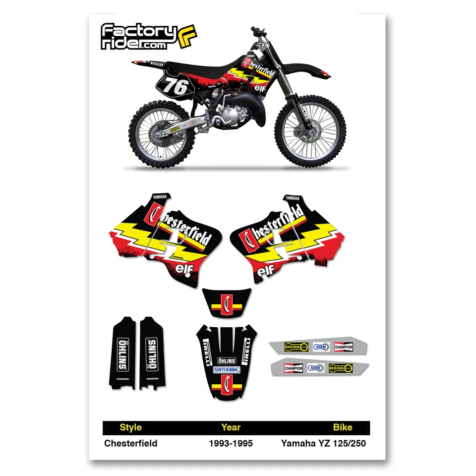 1993-1995 YAMAHA YZ 125 250 Dirt Bike Graphics Kit Motocross Decal CHESTERFIELD - Image 1 of 4