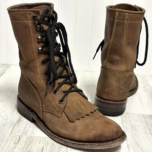 Reyme Brown Nubuck Leather Kiltie High Lace Mexico Boots Women Sz 24 US 7M - Picture 1 of 15