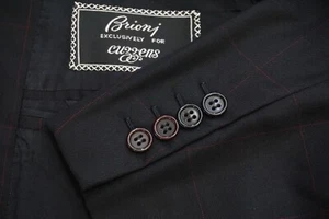 Brioni Augusto Black Red Windowpane 100% Wool Sport Coat Jacket Sz 44L - Picture 1 of 9