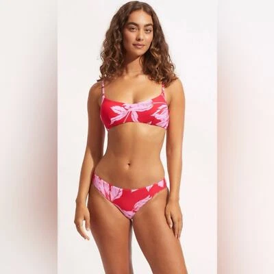 Nuevo con etiquetas Top de Bikini Seafolly Fleur De Bloom Rojo Chile Floral Tropical Talla 4 Foto 1 de 4