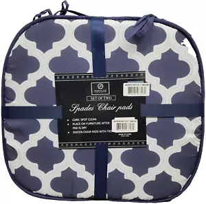 Set of 2 Same Cushion Chair Pads(app.14"x15") BLUE & WHITE QUATREFOIL DESIGN, PB - Picture 1 of 12
