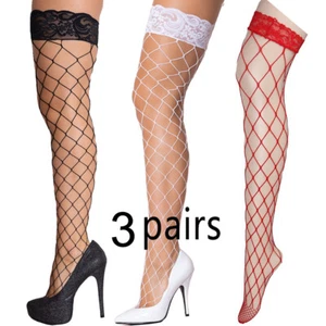 Lady's 3 Pairs Lace Fishnet Thigh High Stockings Hot Fashion Sexy Socks - Picture 1 of 37