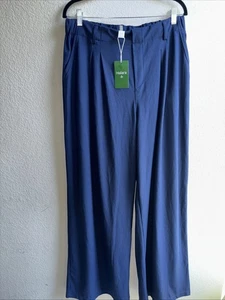 Halara Flex Navy High Waist Pleated Textured Wide Leg Pull On Pants Size XL - Bild 1 von 7
